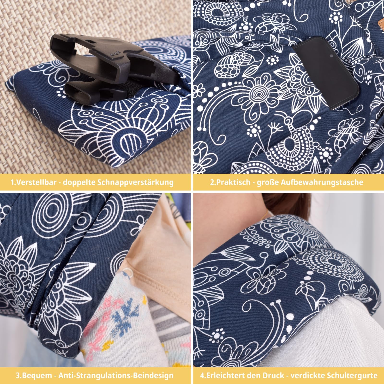 VRBabies sling highlights padded shoulders for ergonomic wear