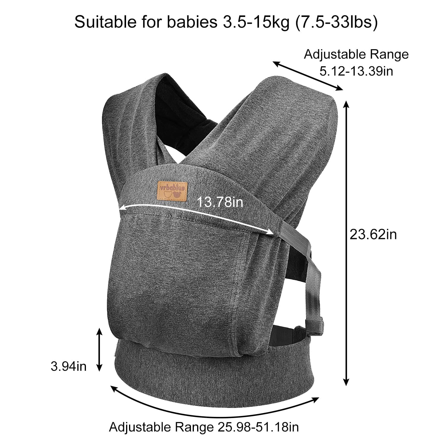 vrbabies baby wrap daily-use grey length ideal for on-the-go
