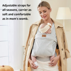 vrbabies baby wrap back support highlighting ergonomic X-shape and waist belt