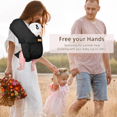 vrbabies baby wrap front carry pose with baby close for bonding.