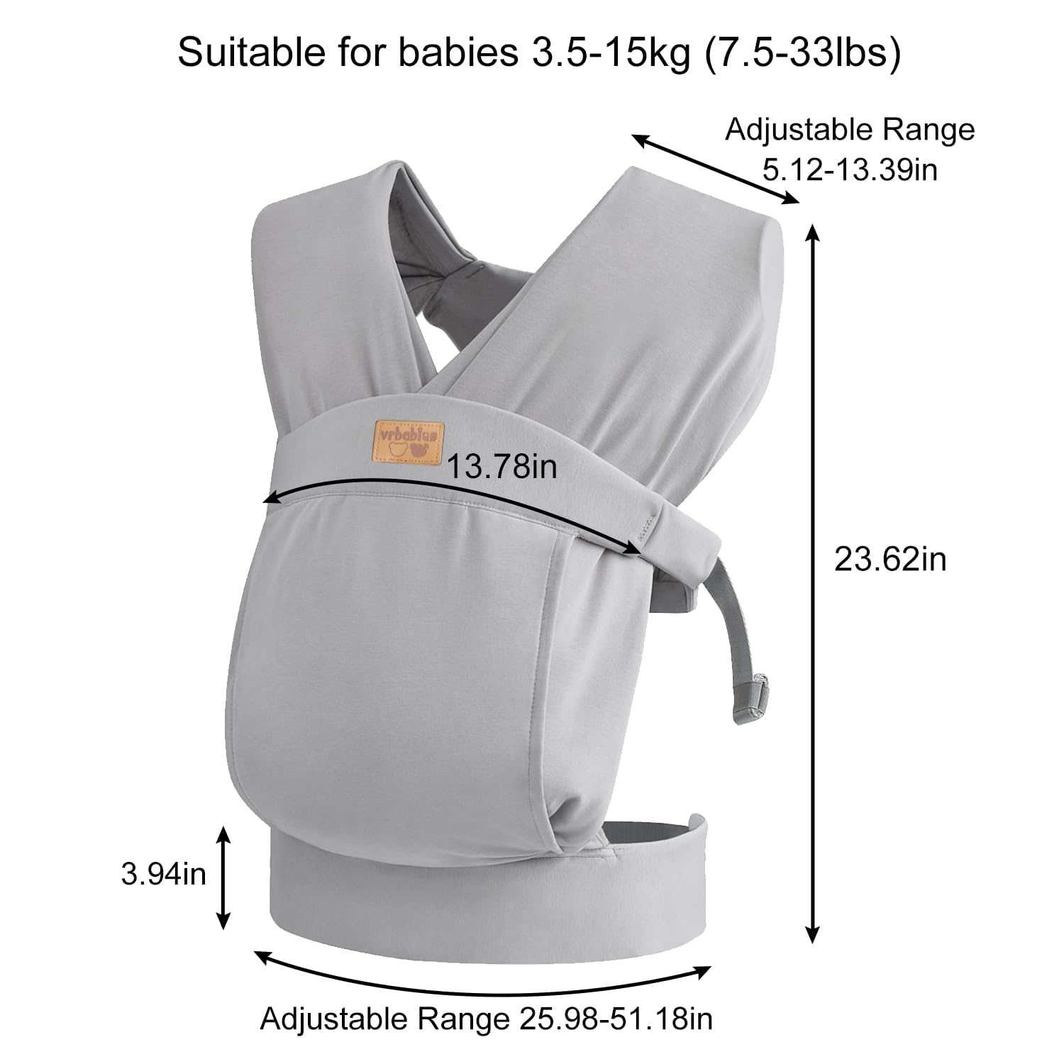 vrbabies baby wrap in light grey cotton feels soft and breathable