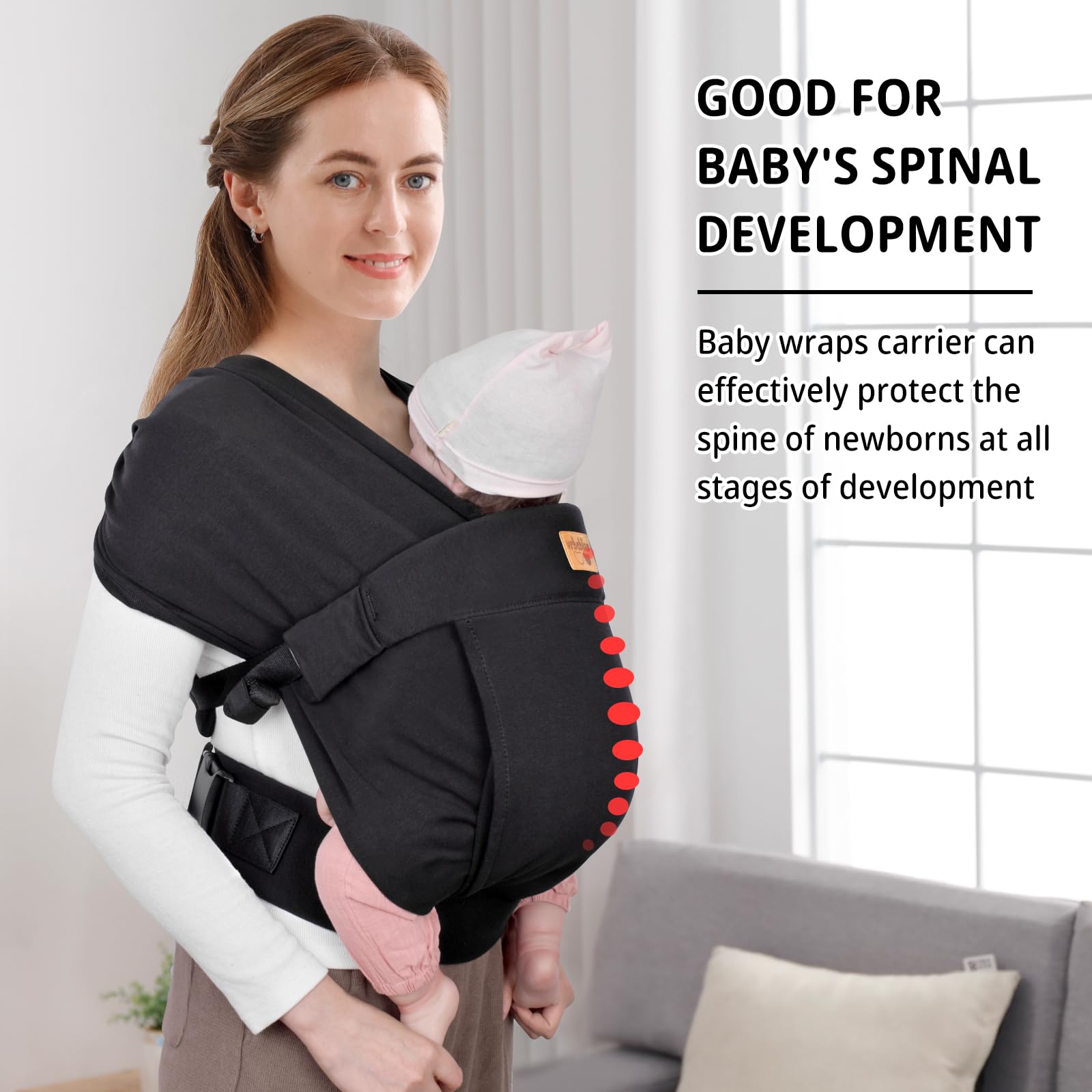 vrbabies wrap-one-size feature close-up on buckle and fabric for easy on-the-go use.