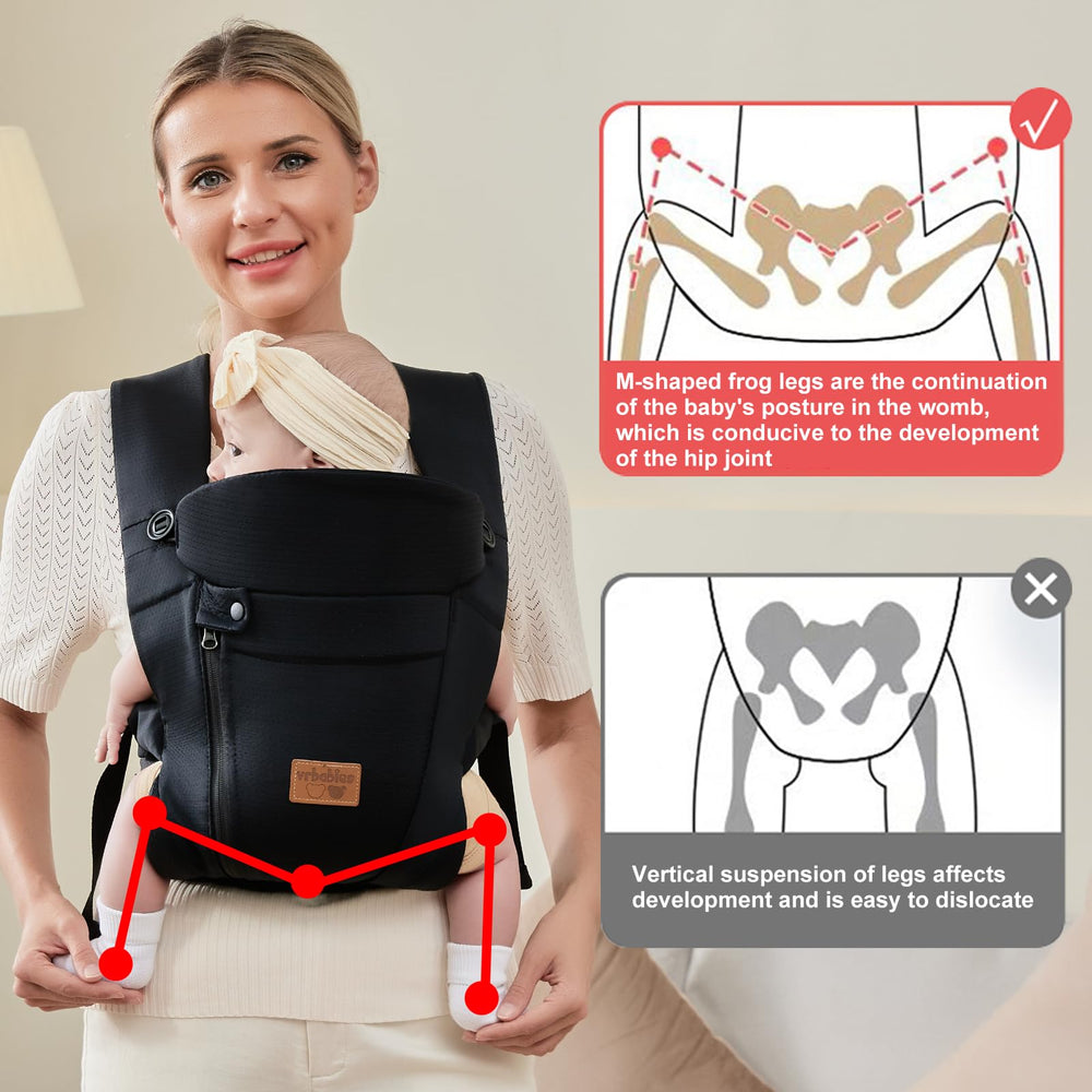 vrbabies breathable-fabric-back-panel improves airflow for baby and caregiver comfort.