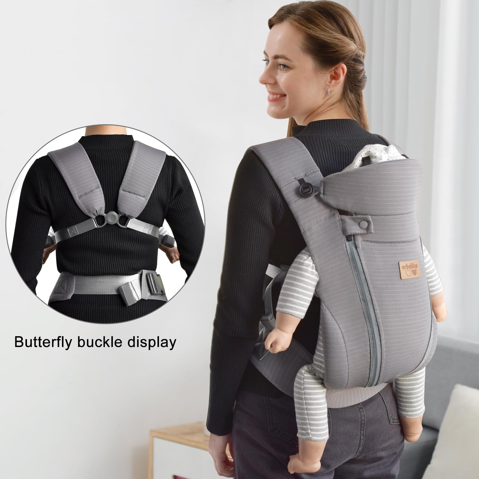 vrbabies Close-up breathable back panel highlights comfortable, weight-distributing support during long wear.