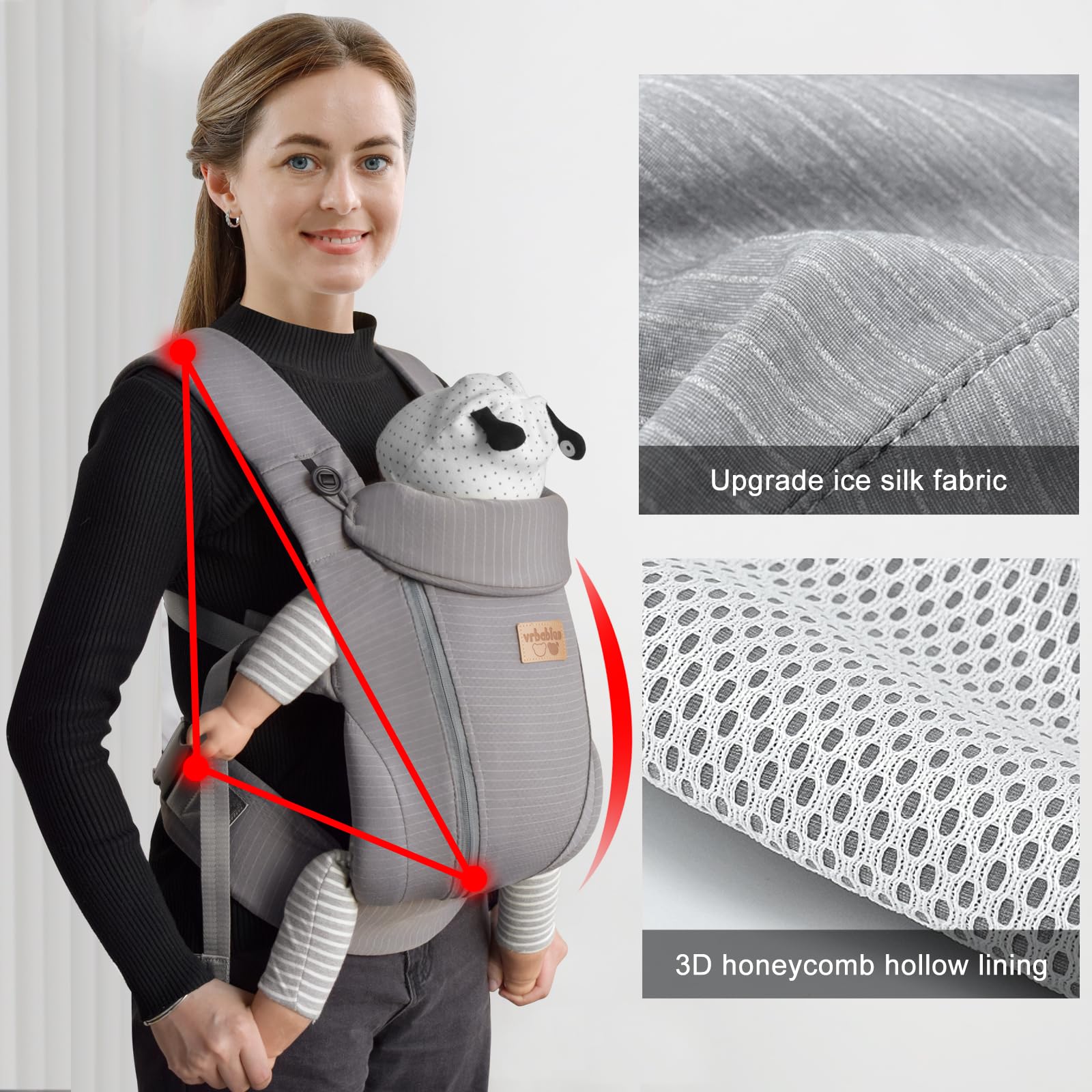 vrbabies New Upgrade Ergonomic Baby Carrier back-carry view distributes weight to ease shoulder strain.