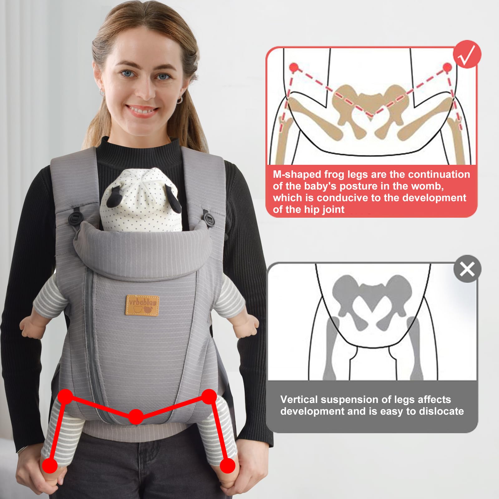 vrbabies New Upgrade Ergonomic Baby Carrier front-outward view supports outward-facing carry for curious infants.