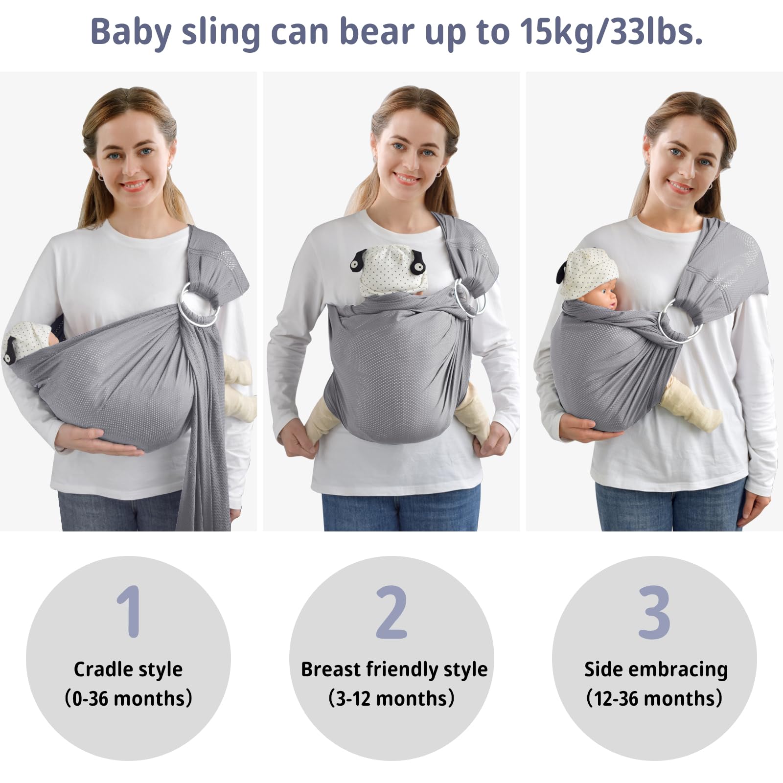 vrbabies Water Ring Sling Baby Carrier breastfeeding cover feature adds privacy on the go.