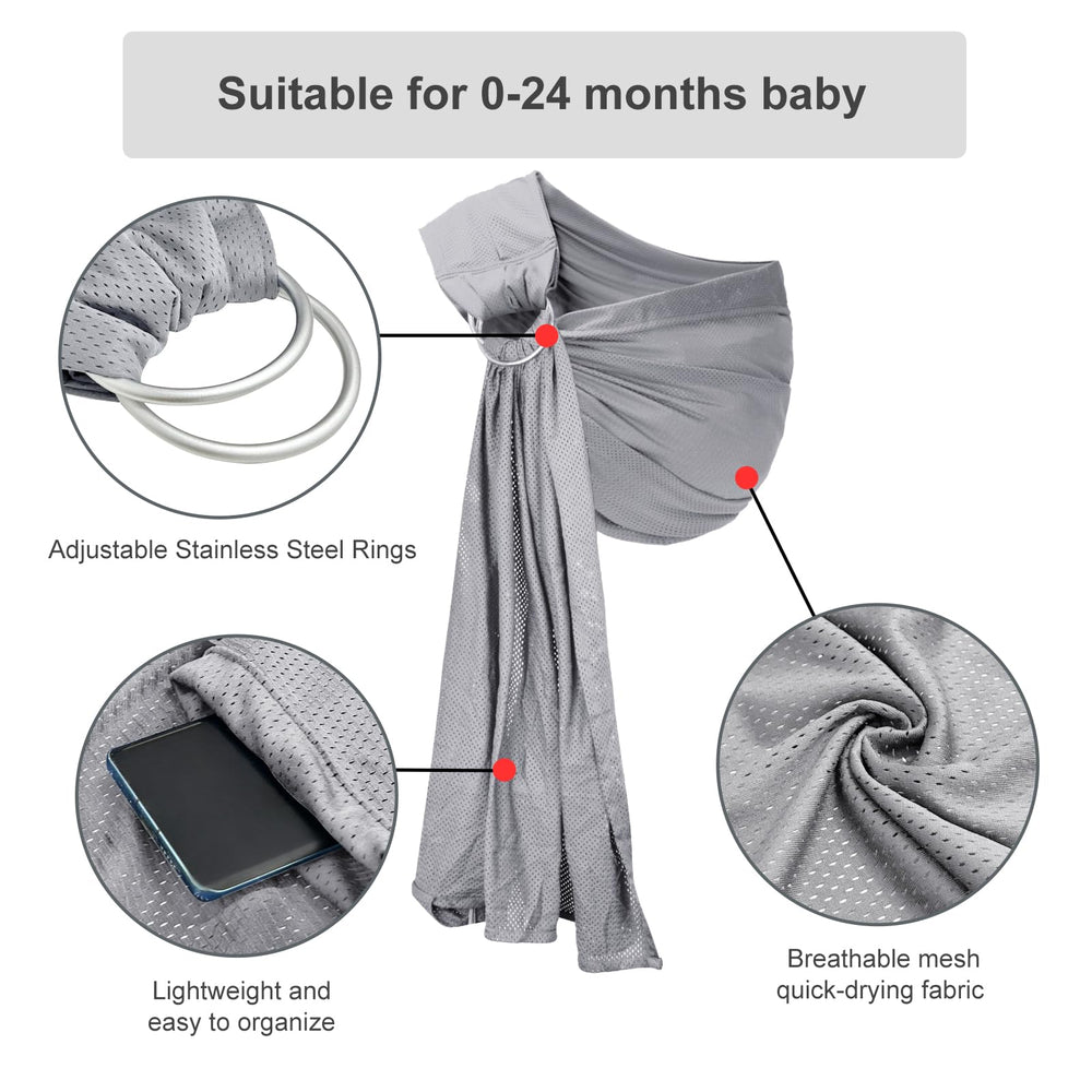 vrbabies Water Ring Sling Baby Carrier front carry ergonomic design supports balanced weight distribution.