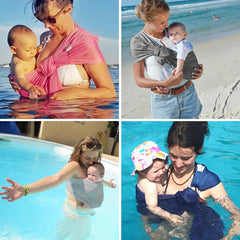 vrbabies Water Ring Sling Baby Carrier outdoor swim setup demonstrates quick-drying fabric for beach days.