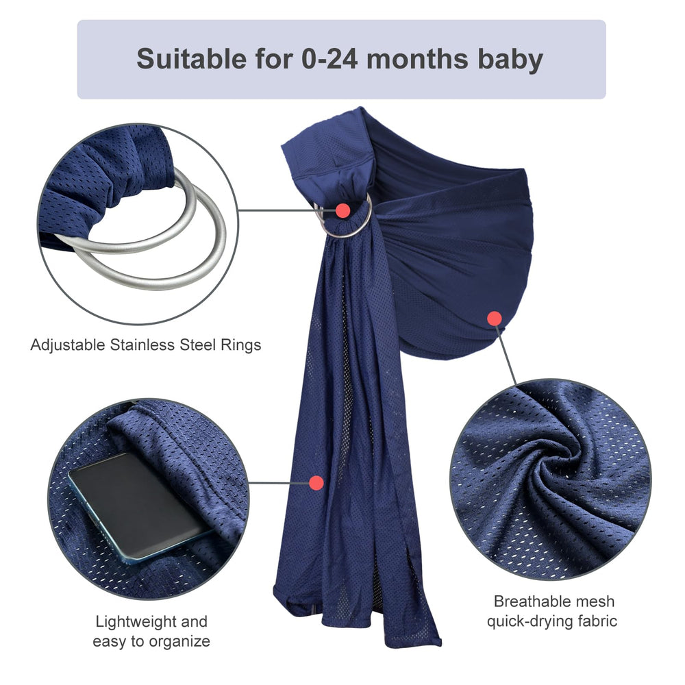 vrbabies Water Ring Sling dark blue being used as breastfeeding cover in outdoor settings.