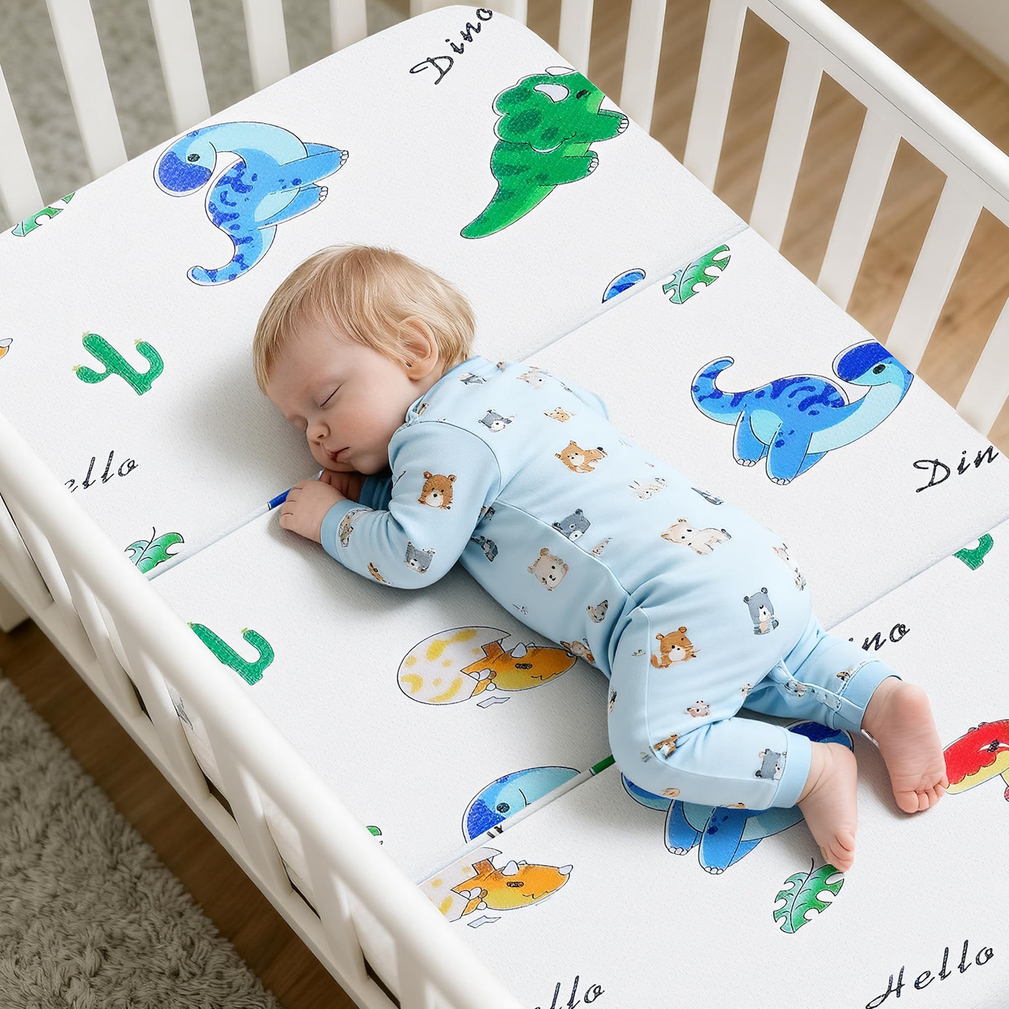 VRSHOAT pack-n-play mattress with waterproof cover eases spill cleanup.