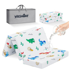 VRSHOAT trifold mattress folded for travel in the included carry bag