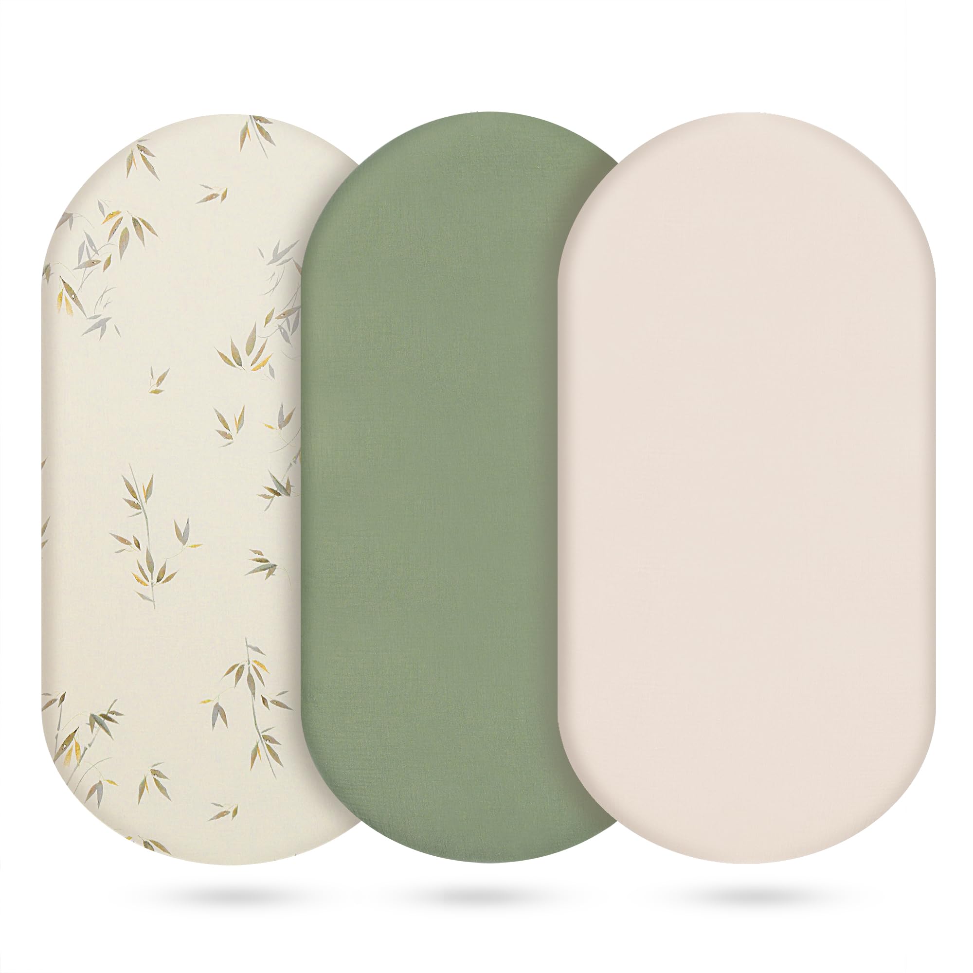 Vruelia 3-pack cotton muslin bassinet sheets folded for ready use, showcasing value and versatility