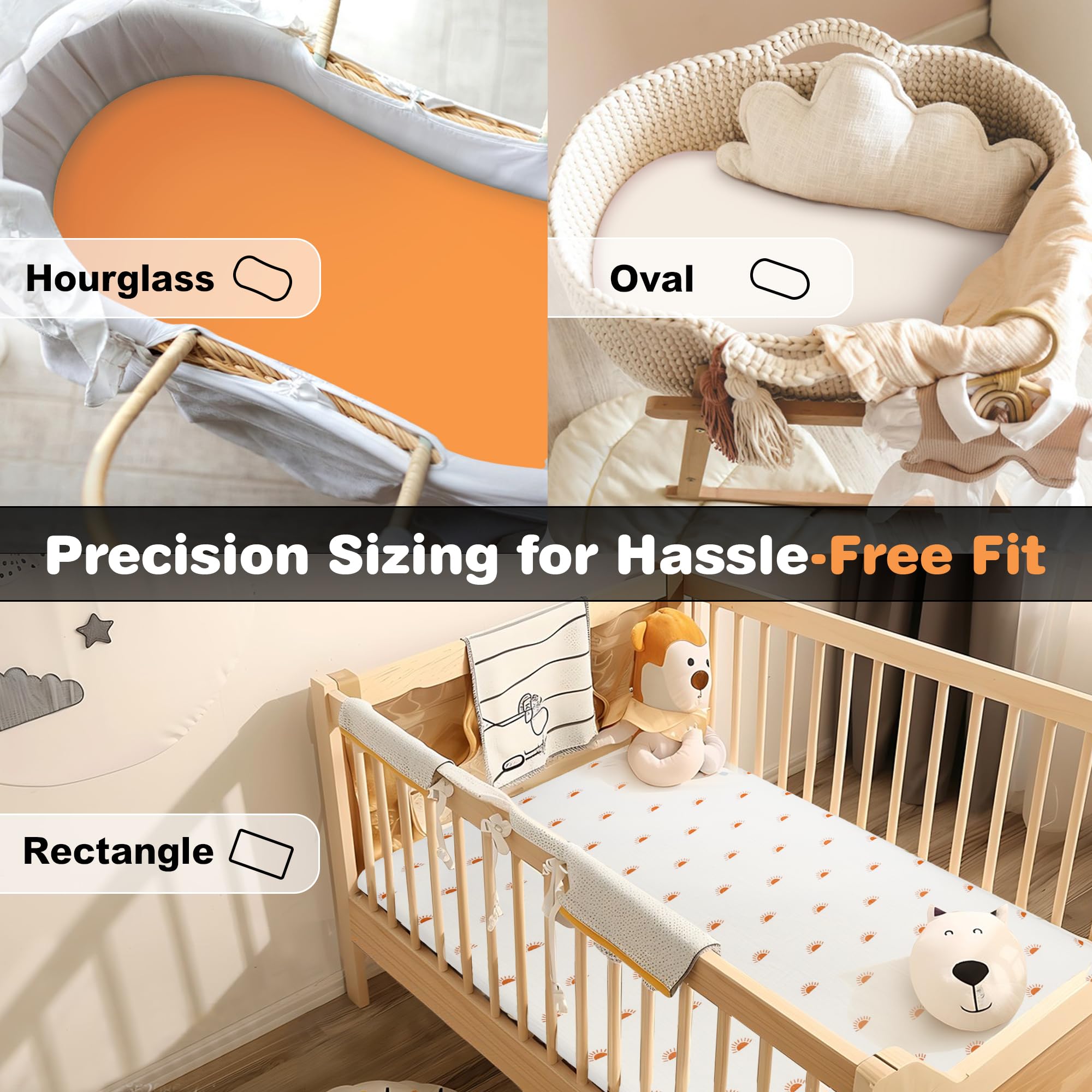Vruelia elastic-edge bassinet sheets showcase ultra-soft muslin that softens with washing