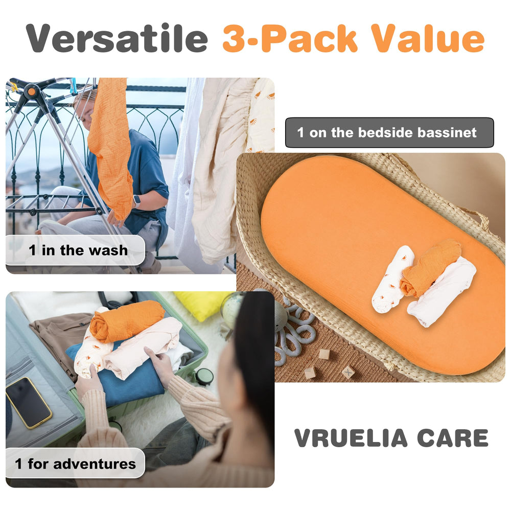 Vruelia versatile-use bassinet sheets serve as changing pad cover or travel liner