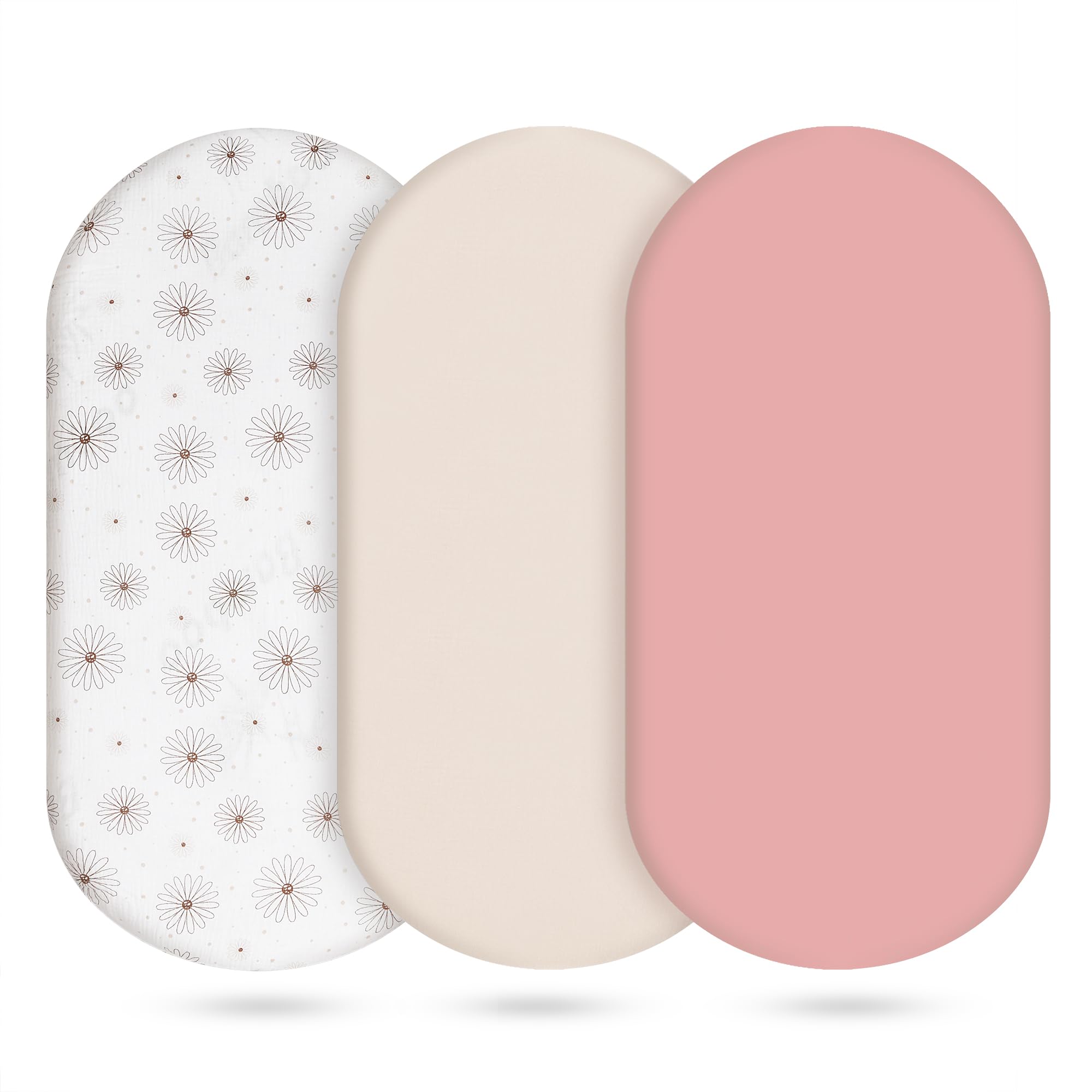 Vruelia bassinet sheets elastic-fit edges for snug, slip-free sleep.