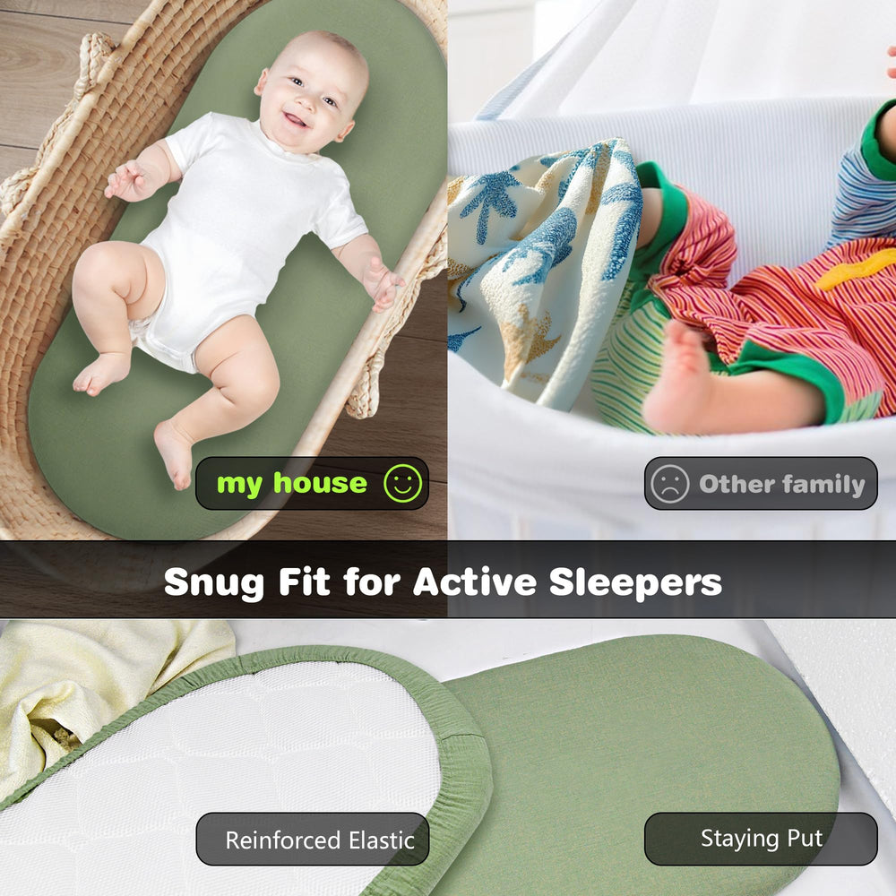 Vruelia bassinet sheets paired with a waterproof protector for a complete sleep setup