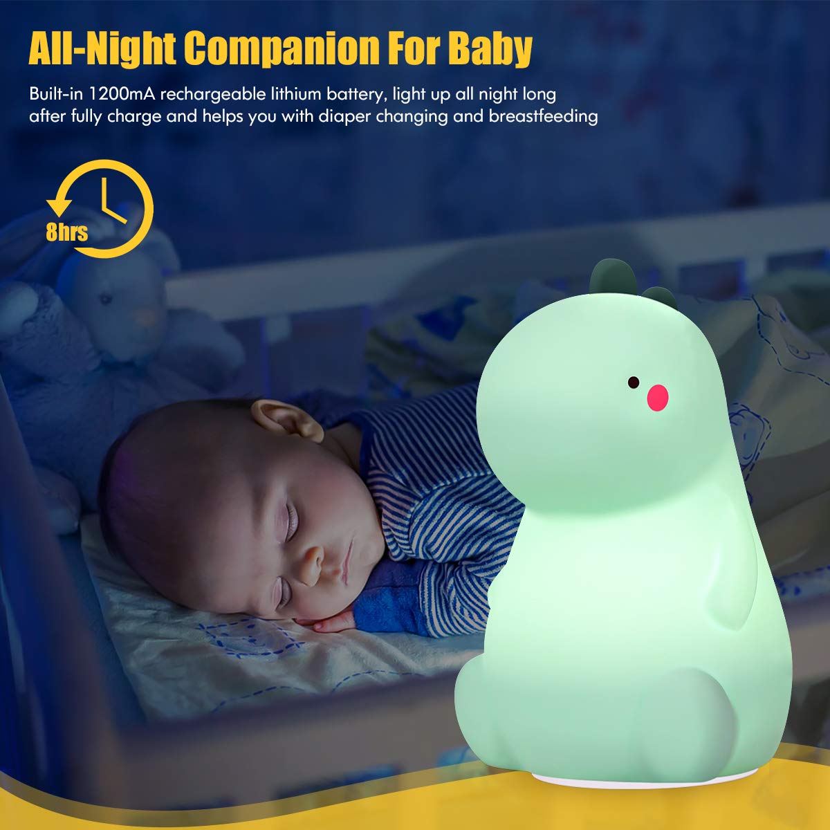 VSATEN Dinosaur Night Light rechargeable battery ensures portable, cord-free use anywhere.
