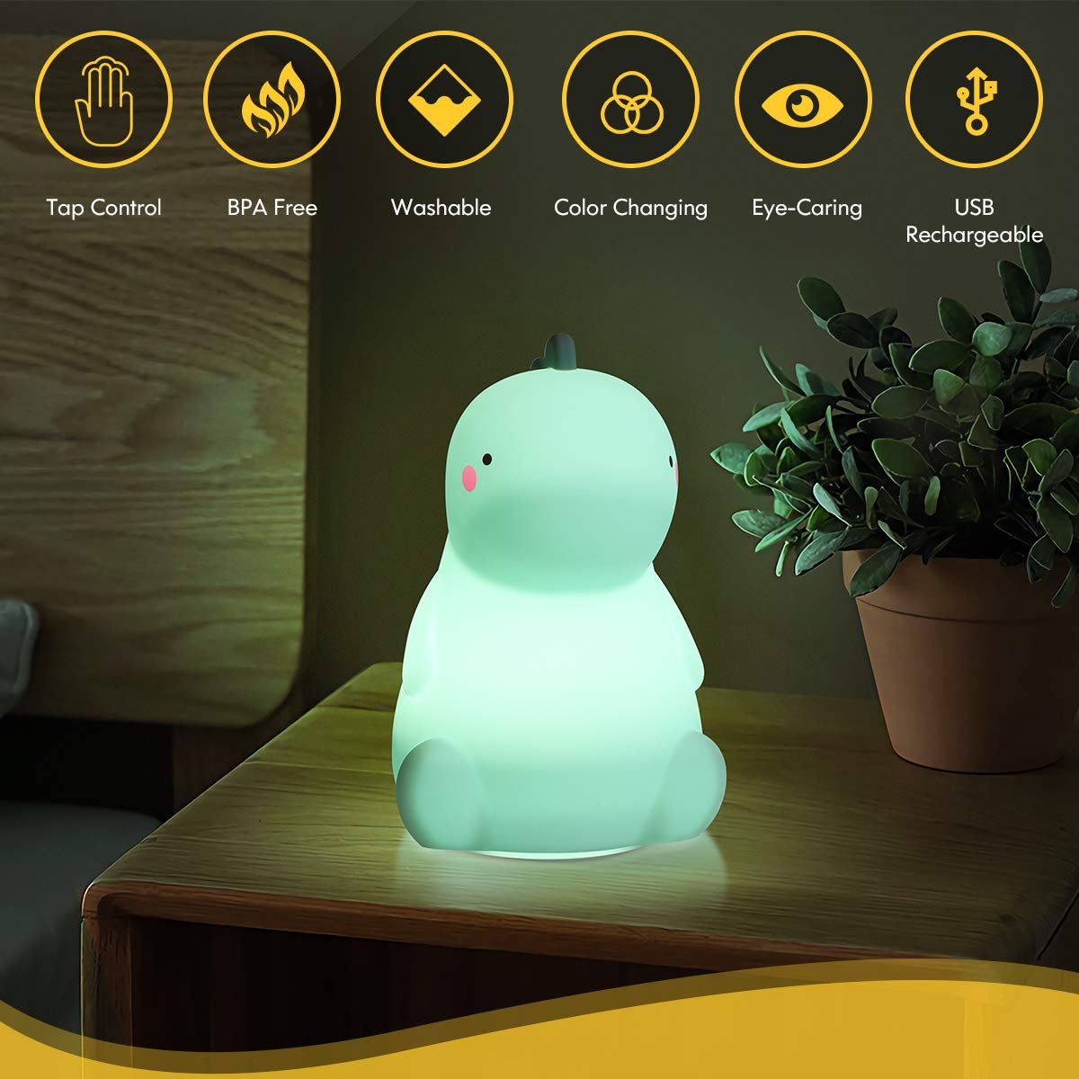 VSATEN Dinosaur Night Light soft glow LED offers eye-friendly illumination for kids' rooms.