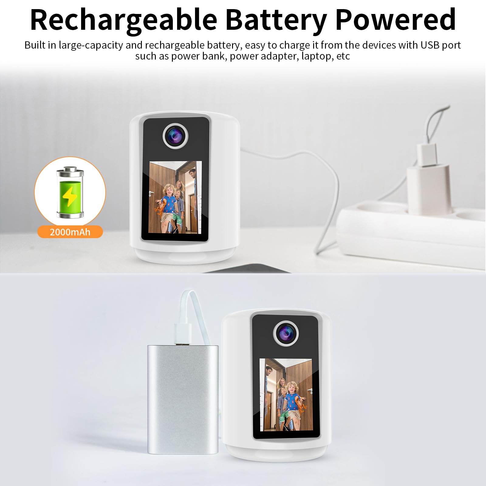 VSTARCAM battery-powered unit with warm night light for flexible placement.