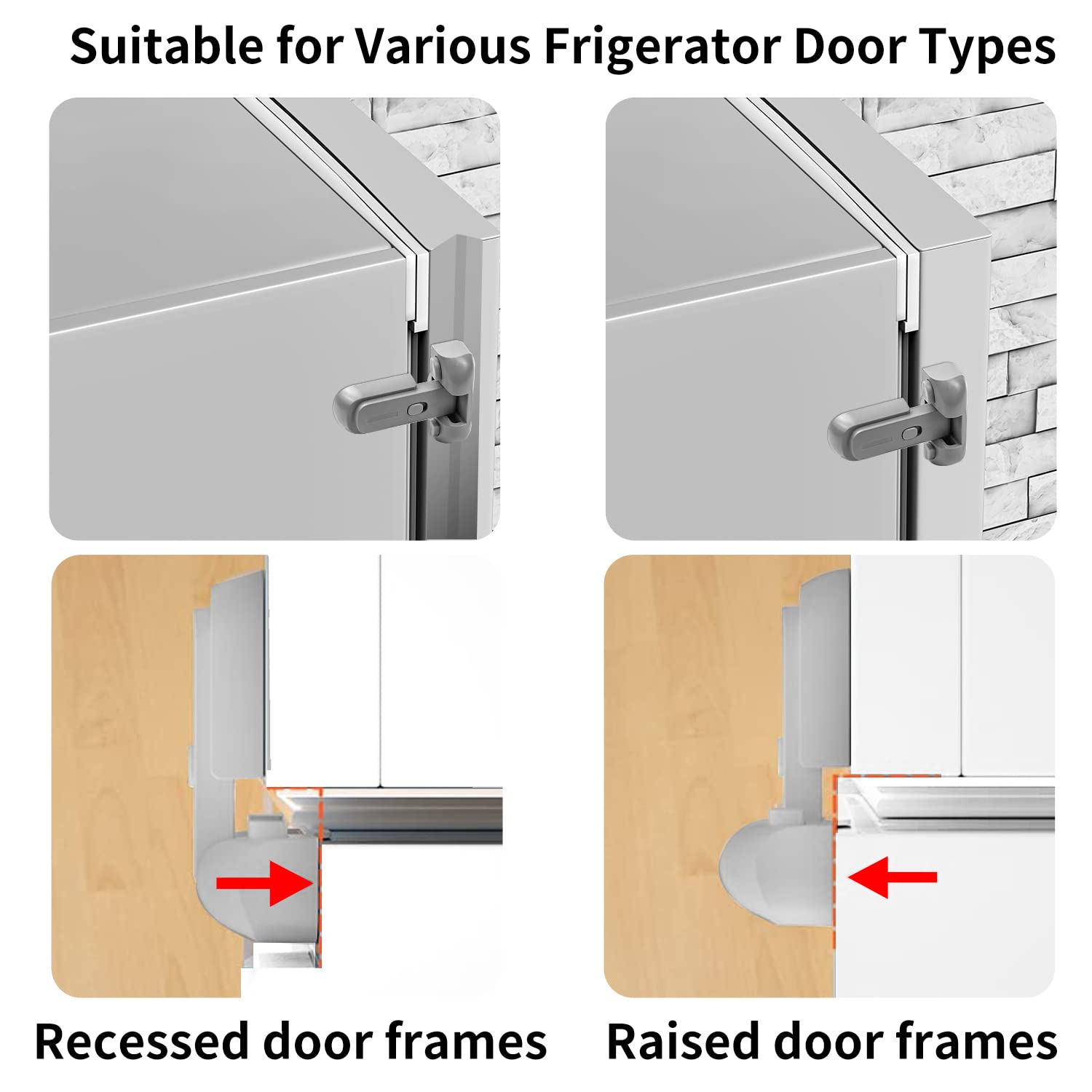 VSTM Fridge Lock installation process shown on a standard refrigerator for easy mounting