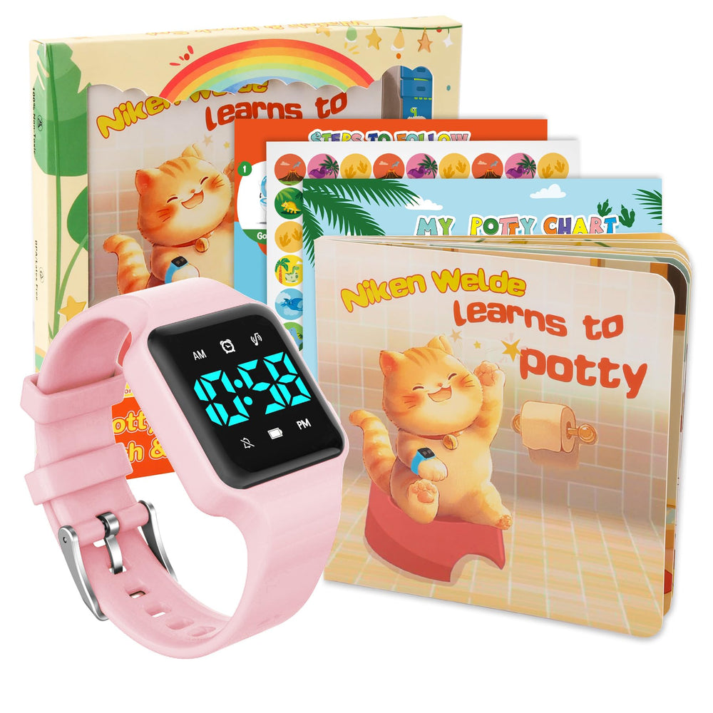 VTAIGE toddler-potty-watch with friendly reminders supports gradual potty training progress.