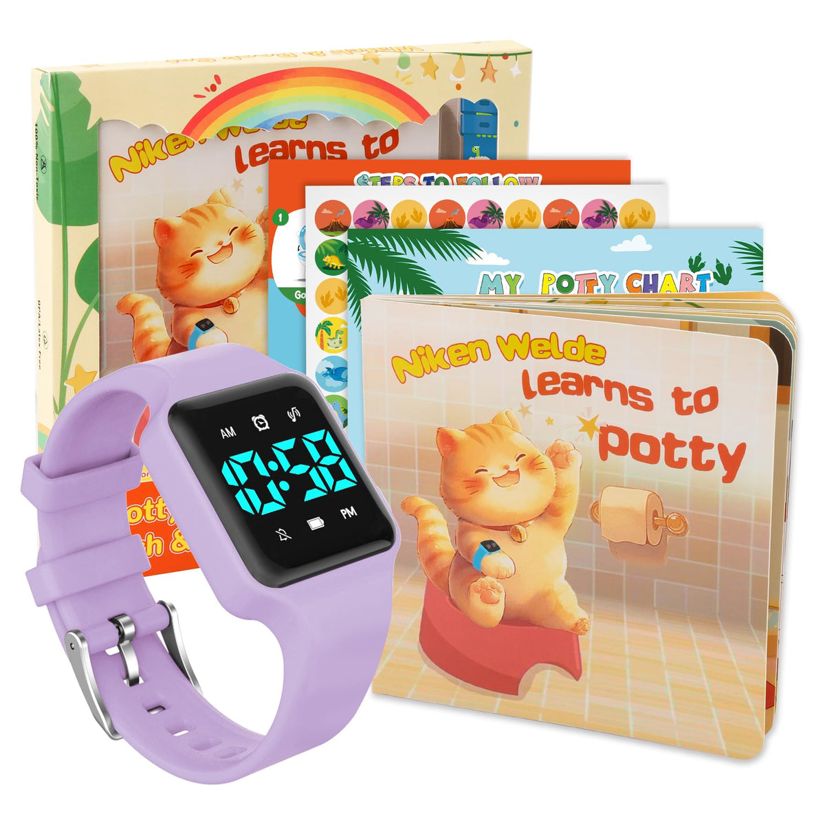 VTAIGE toddler watch on a child’s wrist promotes independent potty learning.