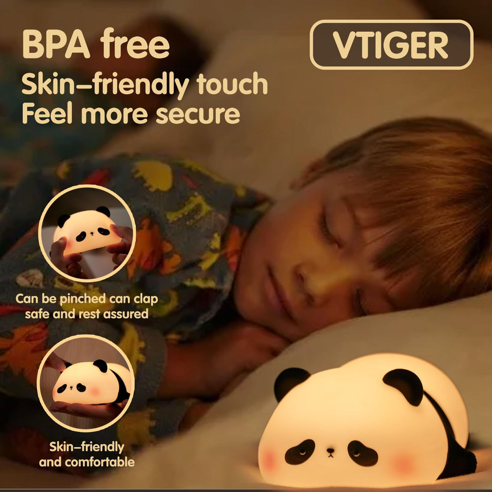 VTIGER Panda Night Light lit glow demonstrates gentle brightness for late-night feeding.