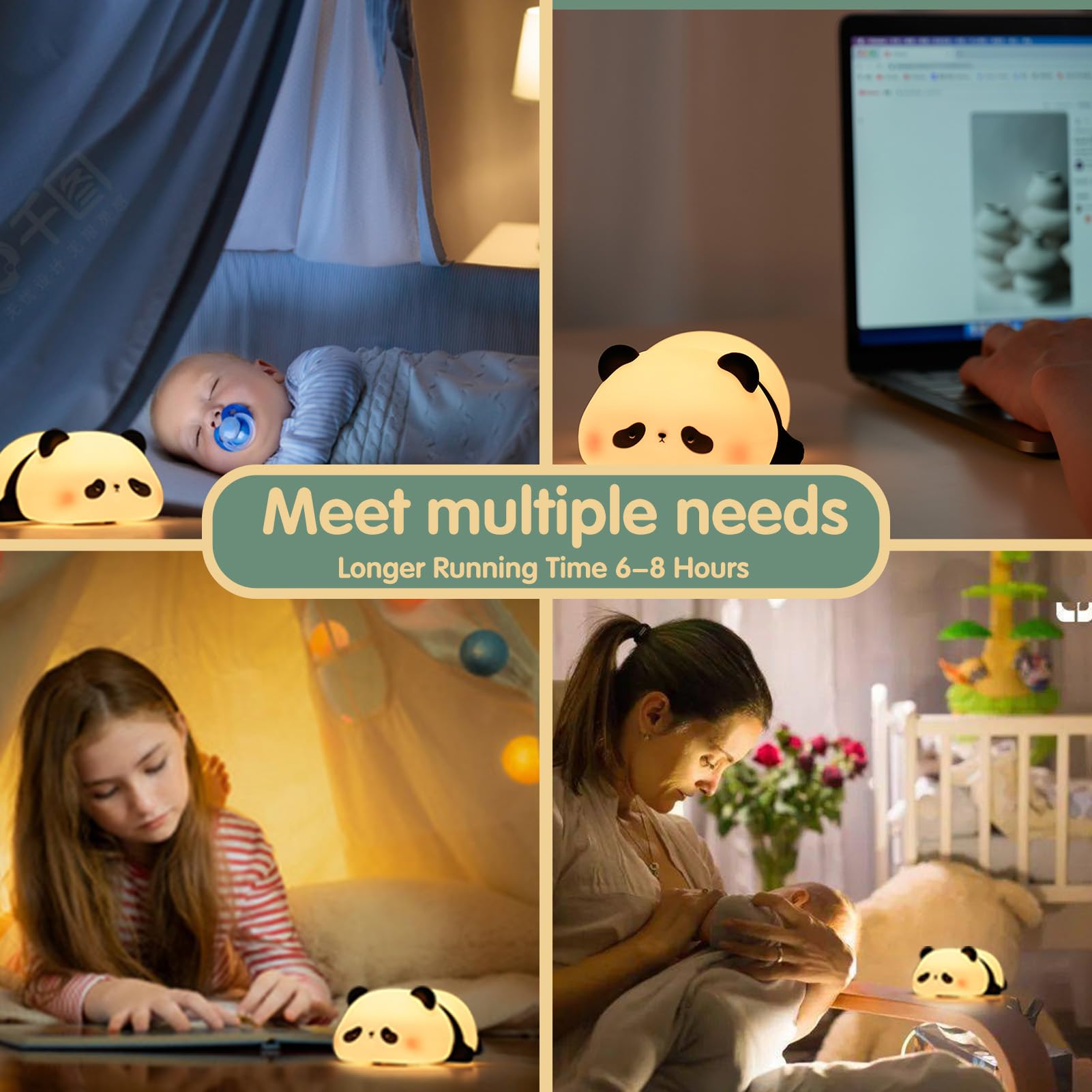 VTIGER Panda Night Light rechargeable USB-C lamp for convenient night-time visibility.