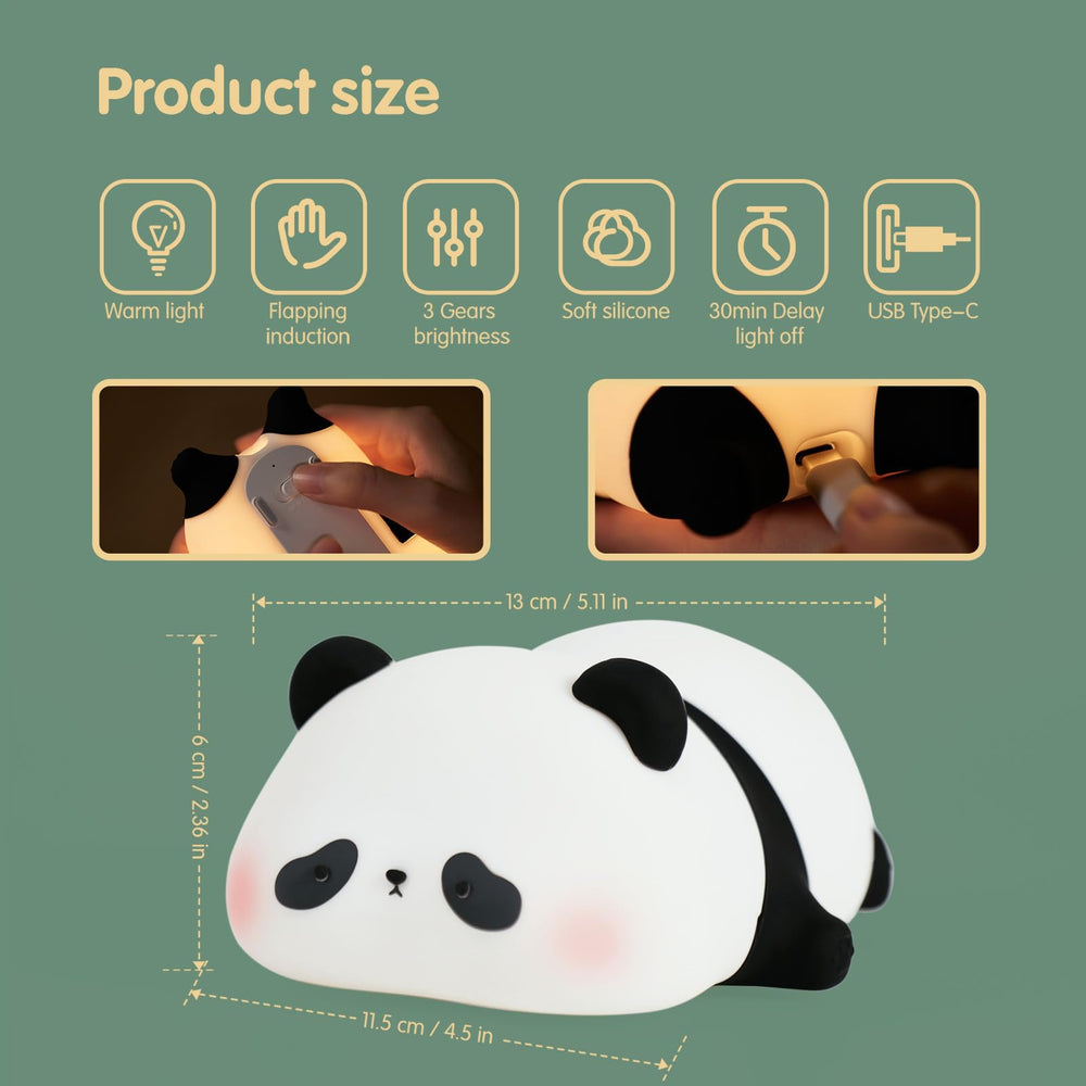 VTIGER Panda Night Light touch-control showcases three brightness levels for adjustable ambience.