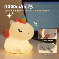 VTIGER Unicorn Night Light with closed eyes signaling bedtime calm