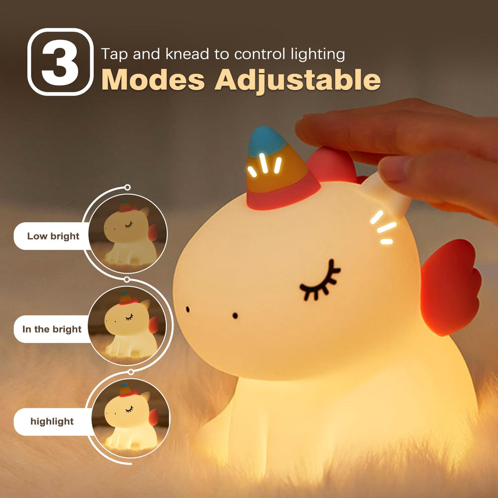 VTIGER Unicorn Night Light side view on a kid's nightstand for easy reach