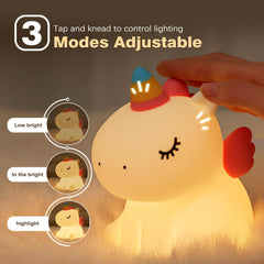 VTIGER Unicorn Night Light side view on a kid's nightstand for easy reach
