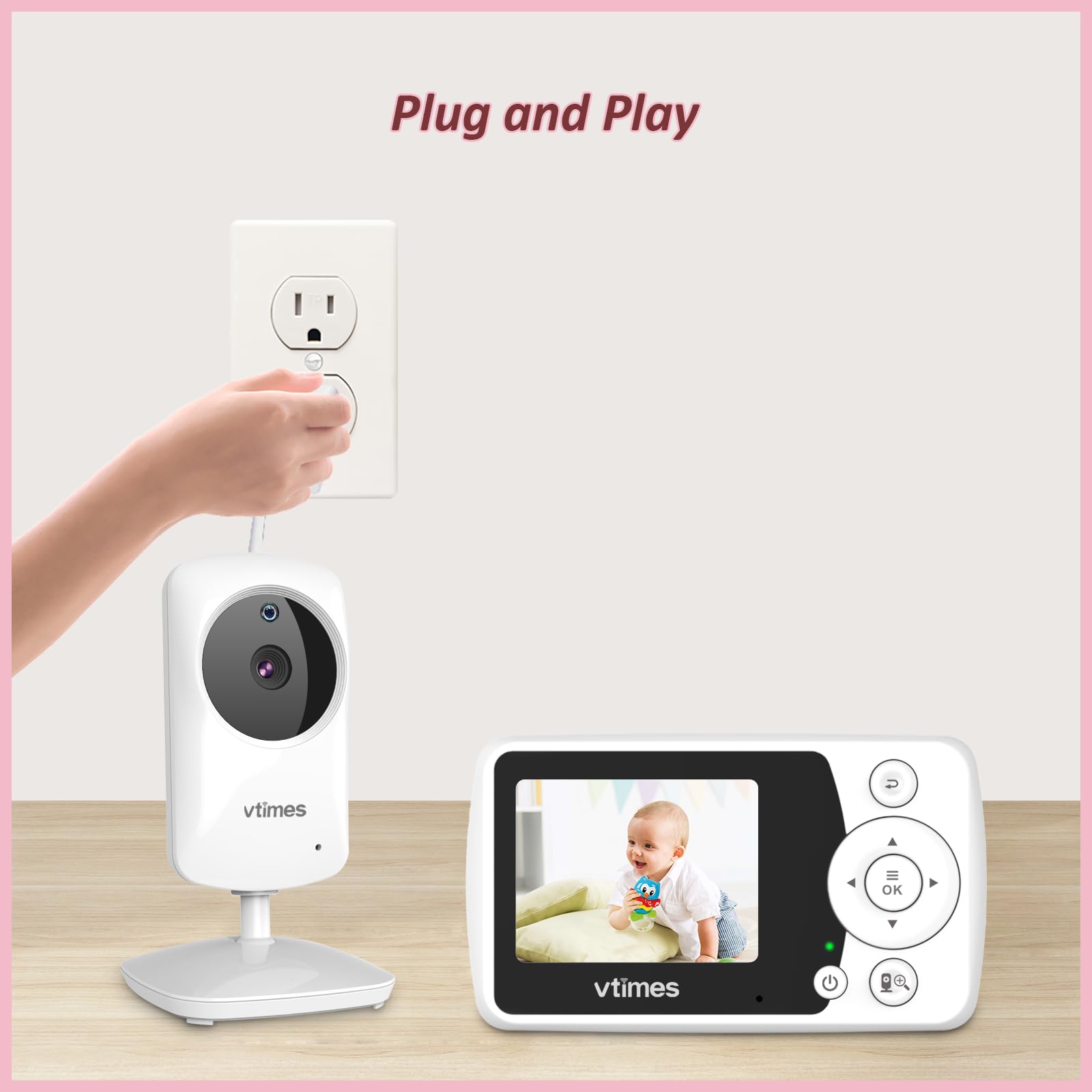 VTTimes Baby Monitor: portable 2.4-inch LCD screen for viewing anywhere.