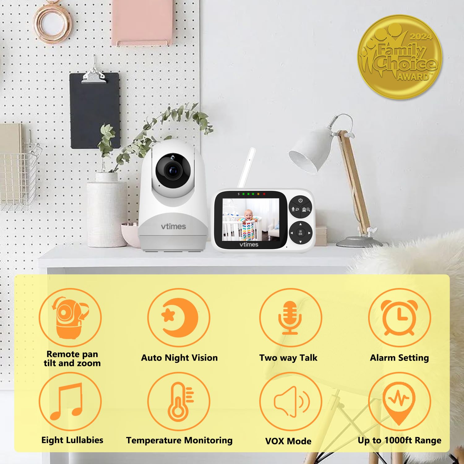 VTimes Baby Monitor 3.2-inch screen delivers real-time video on the go.