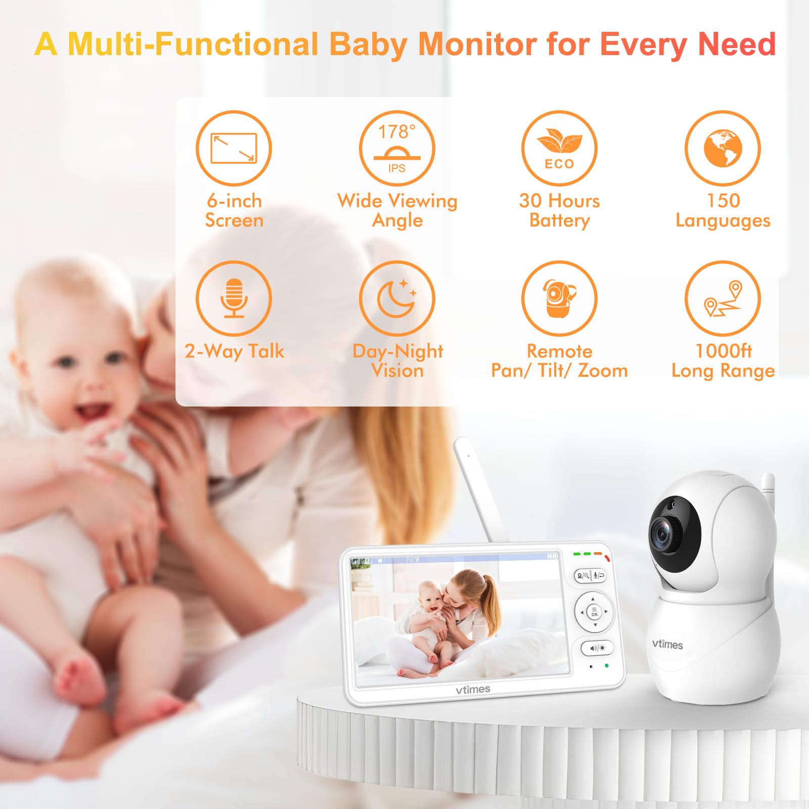 VTimes 30-hour ECO battery supports overnight watching.