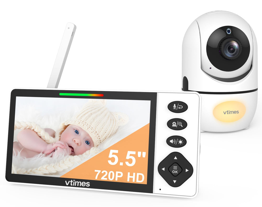 VTimes baby monitor shows crisp 720P video on a 5.5-inch display for clear viewing