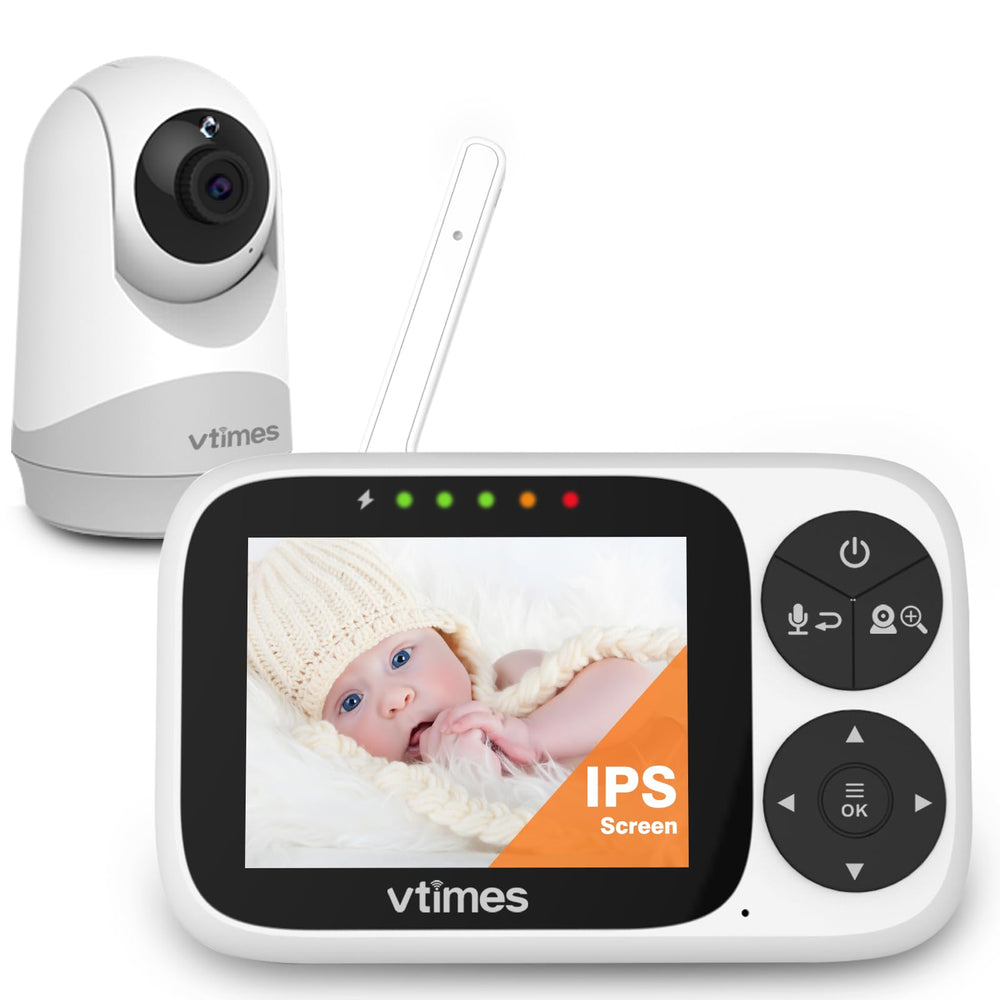 VTimes Baby Monitor front view with crystal-clear camera and compact screen for real-time checks.