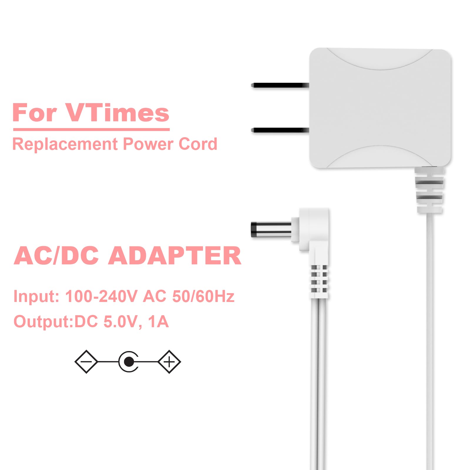 VTimes charger with a 6-6ft cord length for bed or desk use.