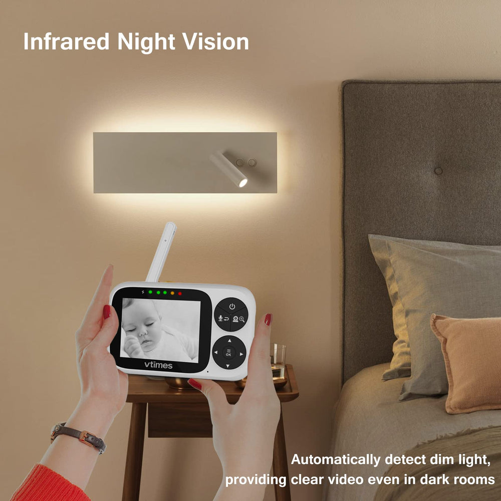 VTimes Baby Monitor night vision provides clear visibility in low light.