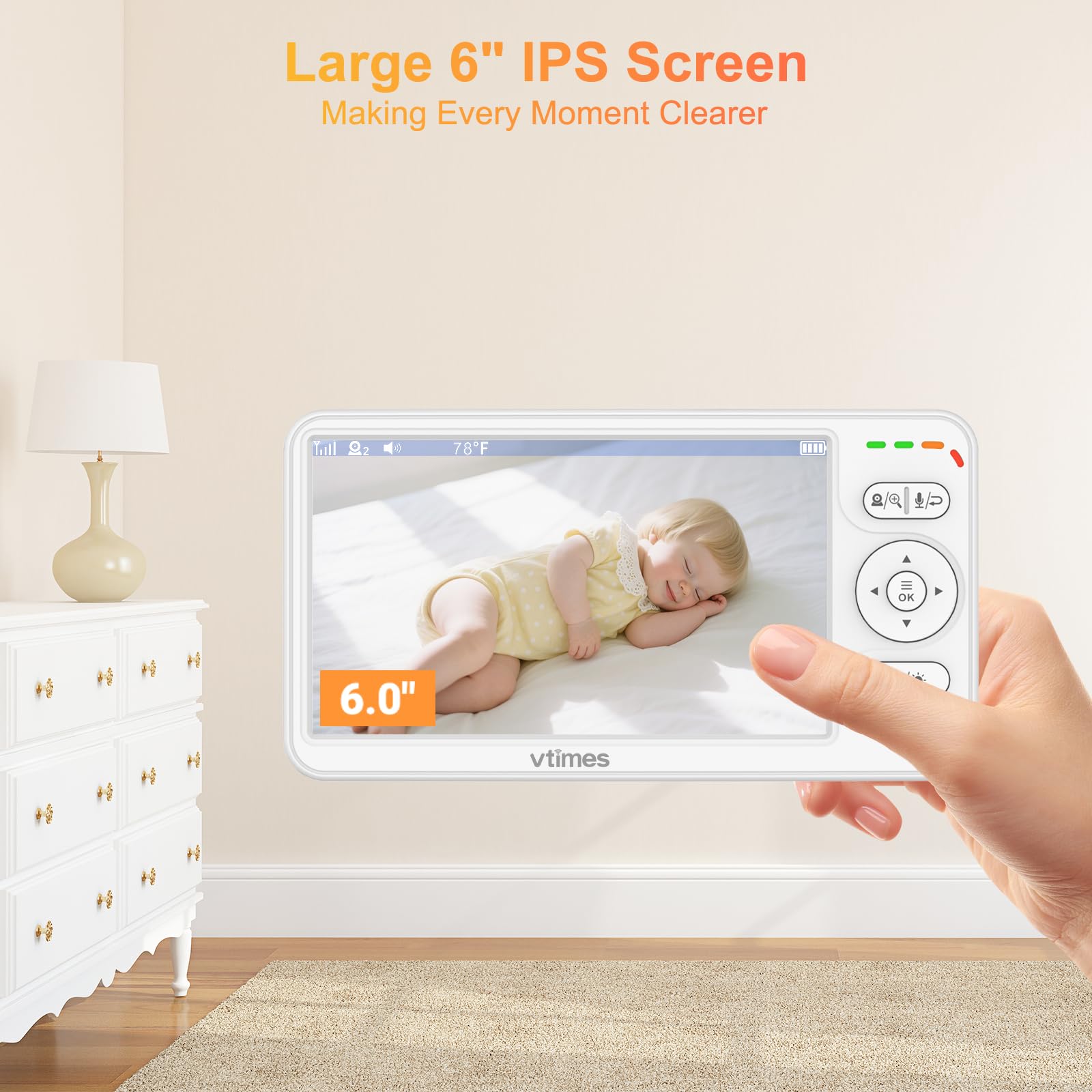 VTimes baby monitor privacy mode on a 2.4GHz connection.