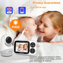 VTimes Baby Monitor PTZ feature allows zoom and pan for thorough viewing.