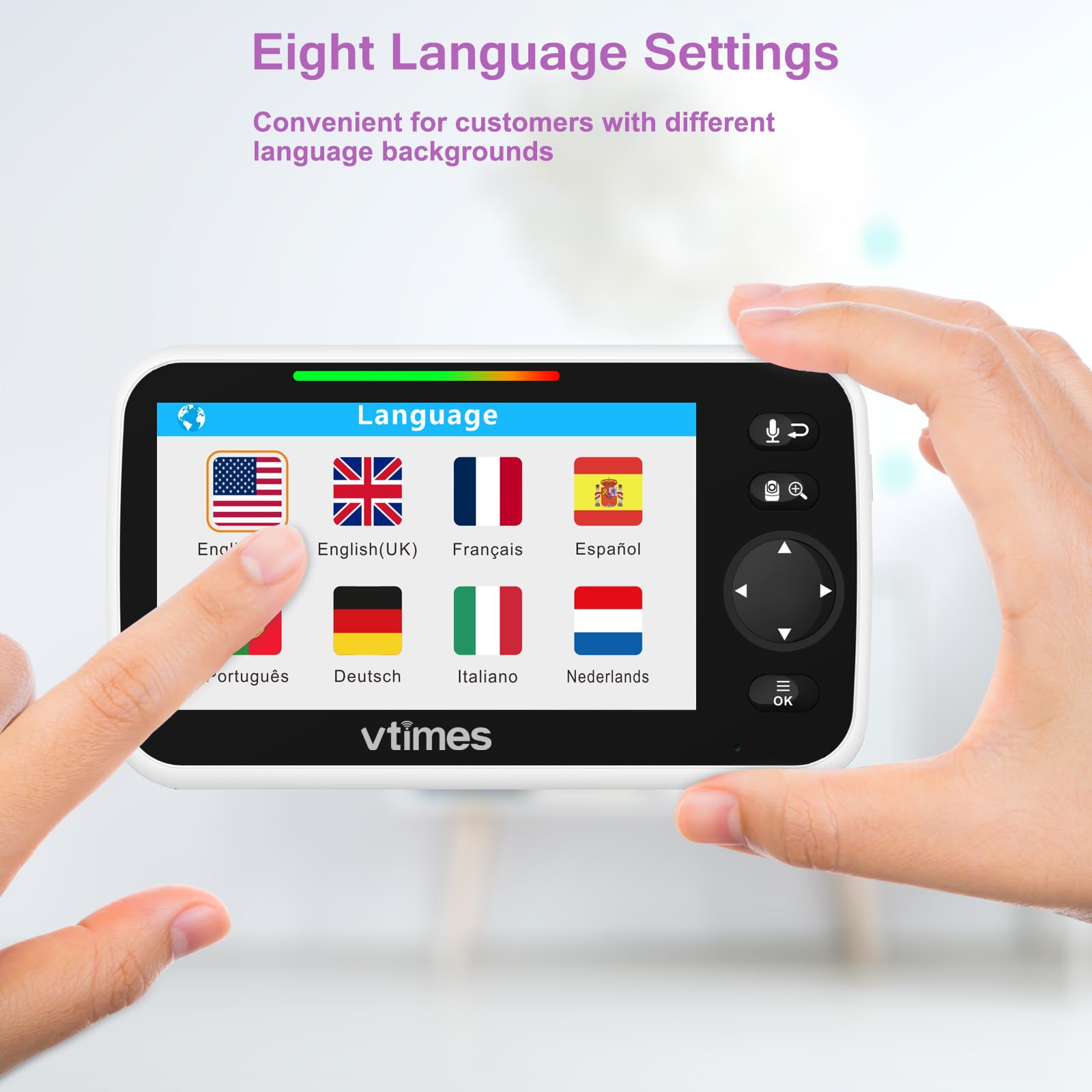 VTimes 2-way audio lets you speak to your infant from the parent unit.