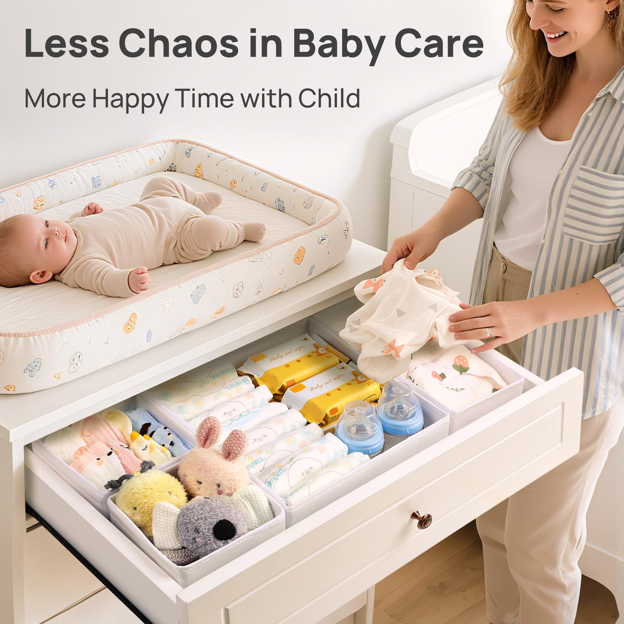 Vtopmart baby clothes organizer drawer-fit demonstrates maximum drawer efficiency and visibility.