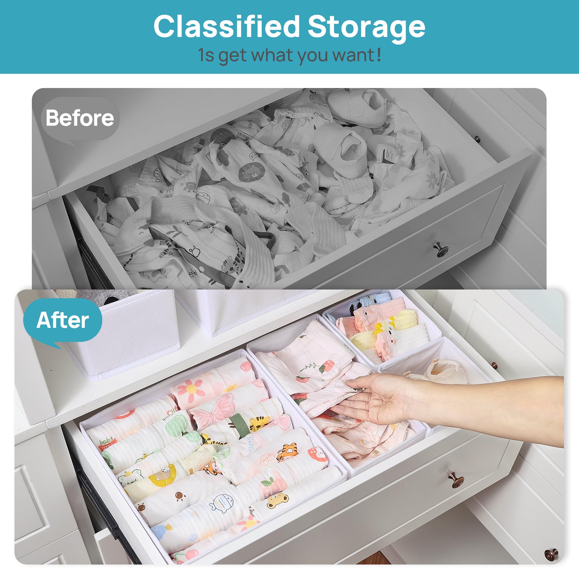 Vtopmart baby clothes organizer foldable shows space saving and portable organization.