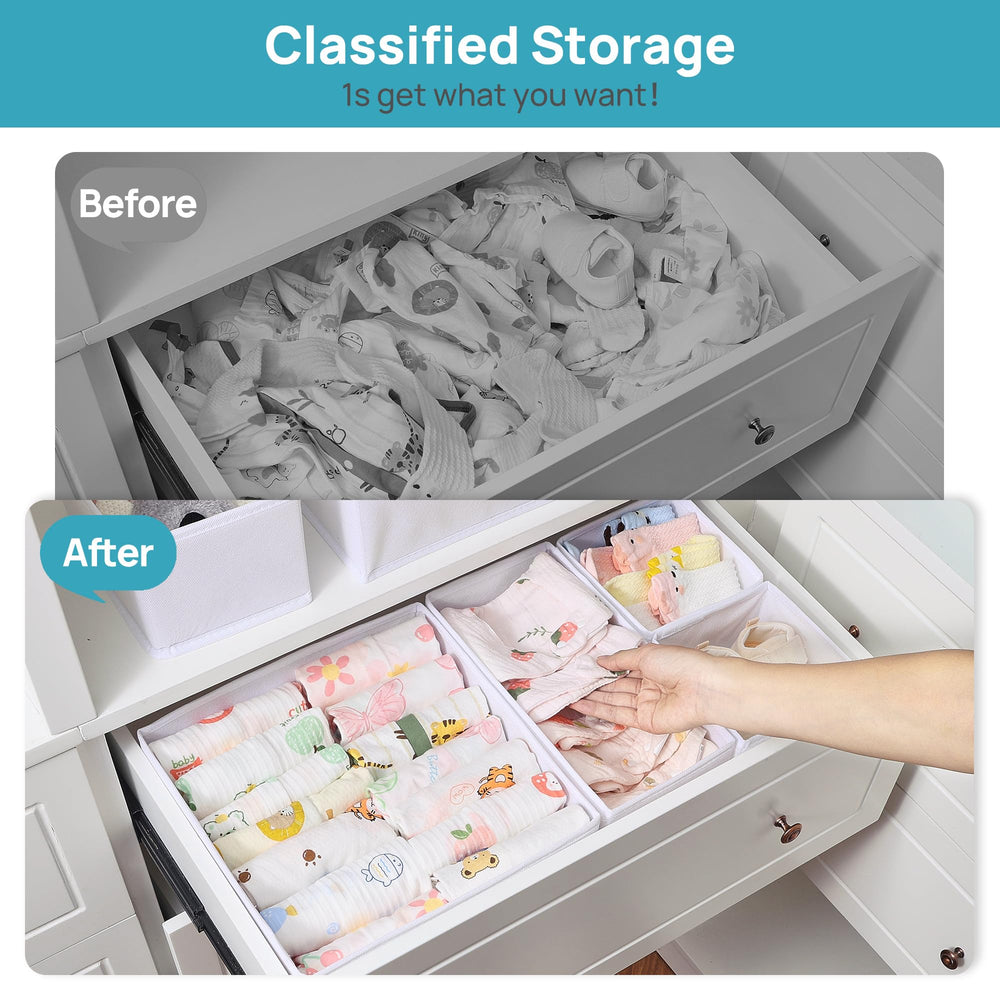 Vtopmart baby clothes organizer foldable shows space saving and portable organization.