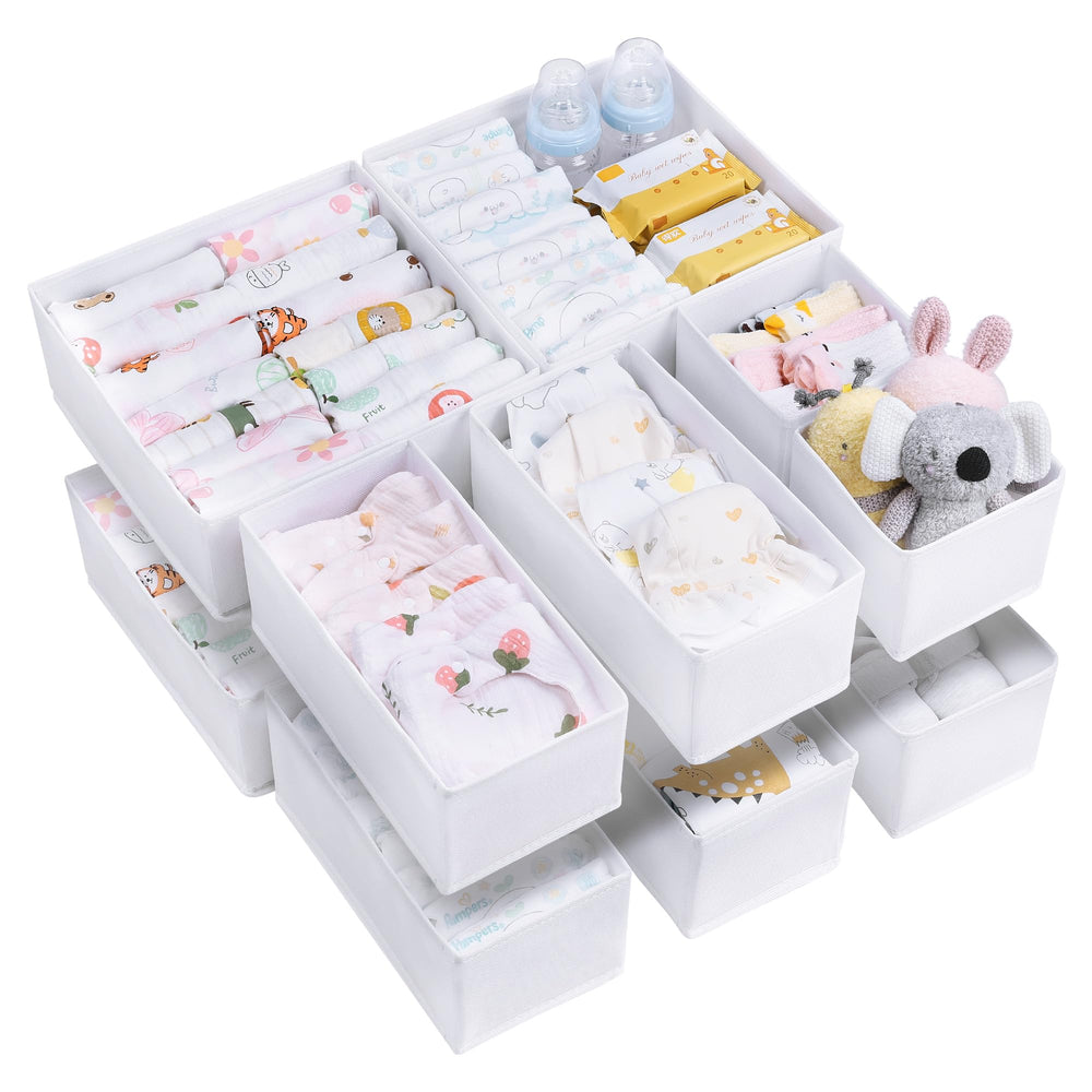 Vtopmart baby clothes organizer large-bin neatly sorts bras, shirts, and pants in drawers.