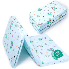 VUCWS upgraded tri-fold dinosaur mattress, secure pack-n-play fit for safe sleep.