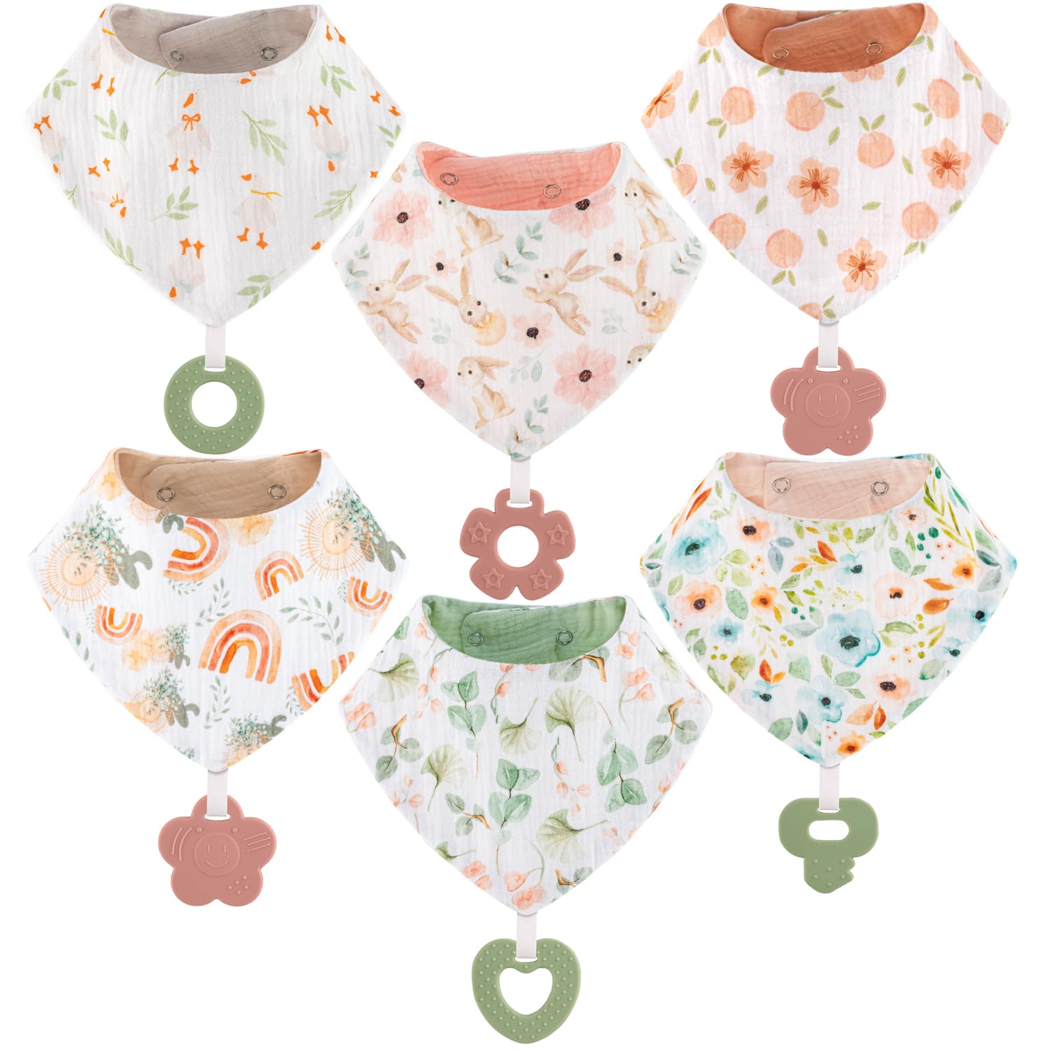 Vuminbox Muslin Bib Teether Front view shows absorbent front for drool control