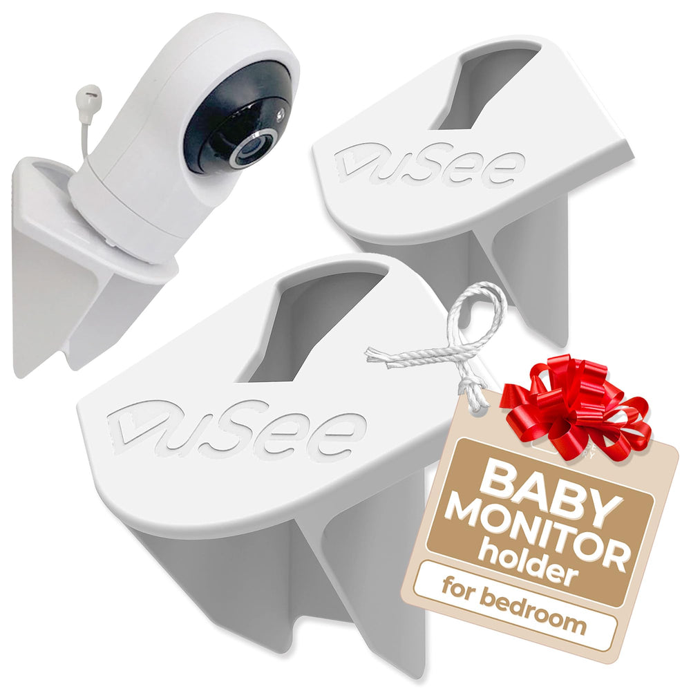 Vusee Anywhere wall-mount adhesive shelf on wall providing secure camera placement and tidy cables